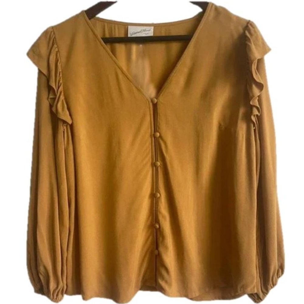 Universal Thread - V-Neck Top - Ruffled - Long Sleeve - Size Small - Yellow - Picture 6 of 7
